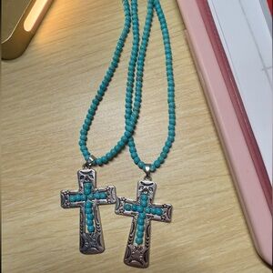 Turquoise Beaded Cross Necklace